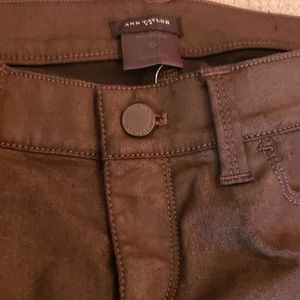 NWOT waxed distressed brown jeans